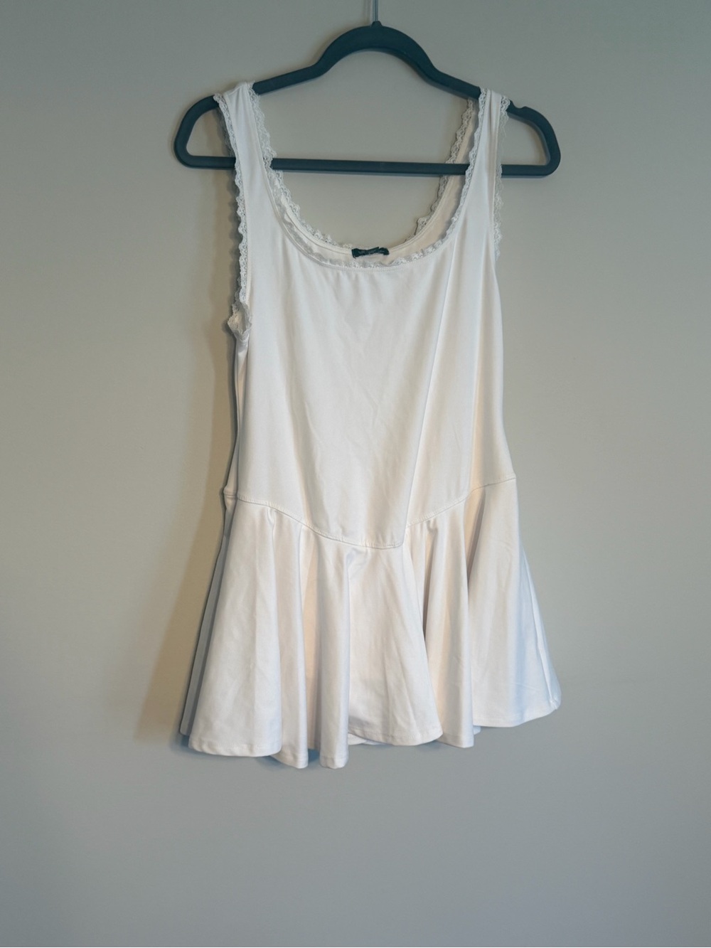 White Sleeveless Dress With Lace Trim and Built In Shorts